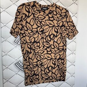 Express Tan and Black Leaf Pattern Tee